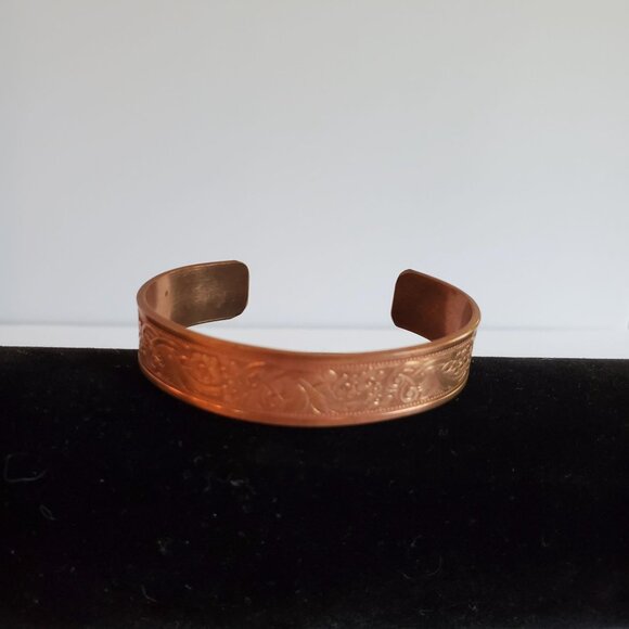Vintage Solid Copper Cuff Bracelet Western Bright Engraved Design - Picture 2 of 11